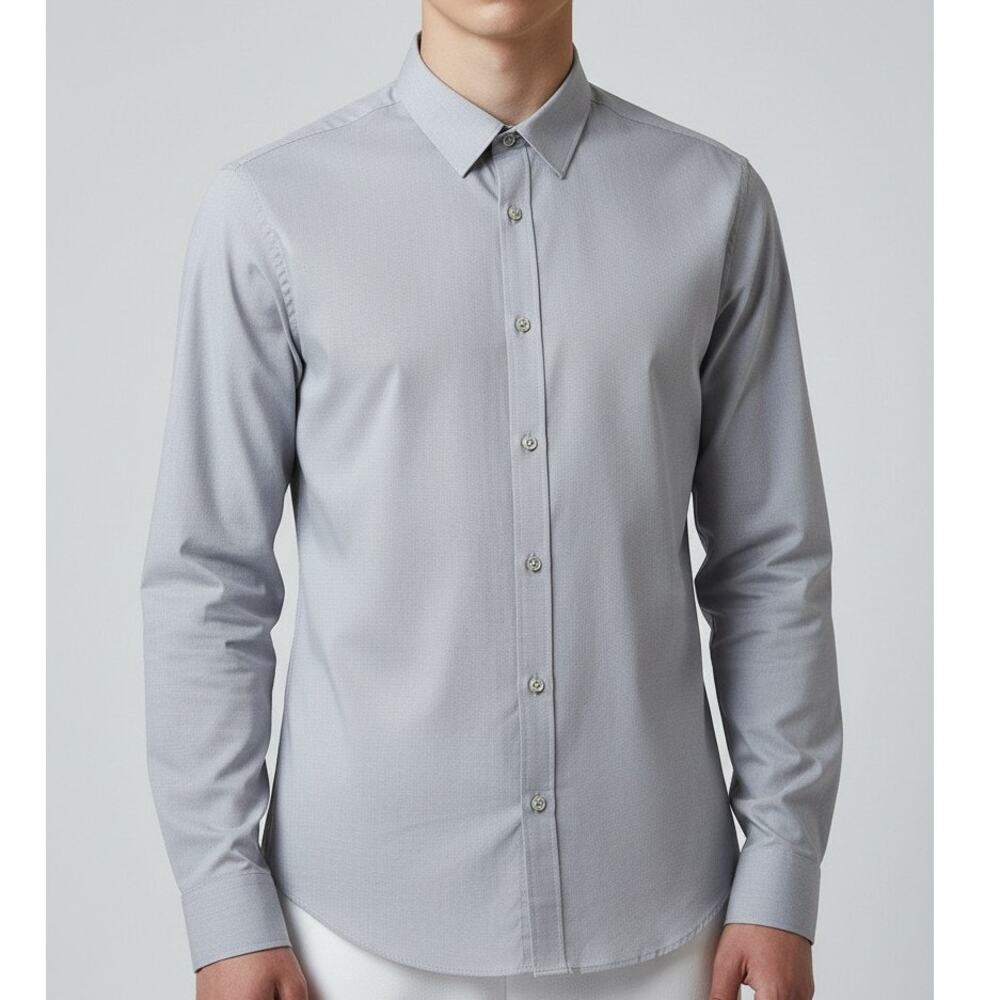 Calvin Klein Mens Slim Fit Stretch Button Down Shirt Light Gray 16,5 32-33 (L)